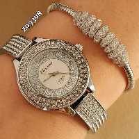 ست ساعت و دستبند استیل زنانه نقره ای