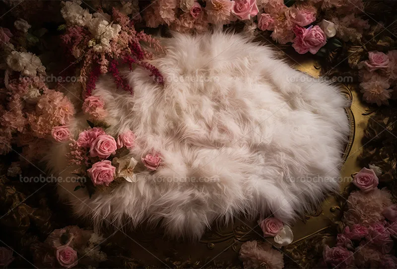 بک دراپ عکاسی نوزاد با گل های صورتی | گرافیک با طعم تربچه