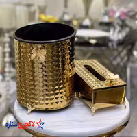 سطل و جادستمال تمام استیل و طلایی