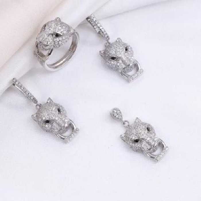 نیم ست نقره طرح تایگر یا ببر قالب طلا سفید کد 16343