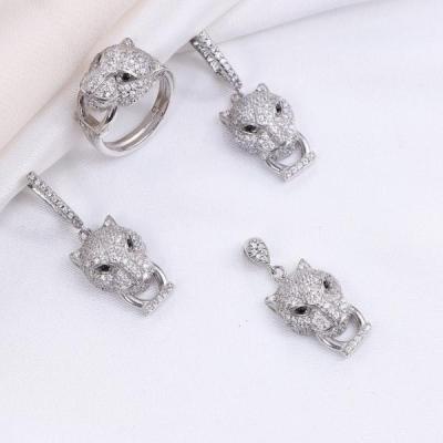 نیم ست نقره طرح تایگر یا ببر قالب طلا سفید کد 16343