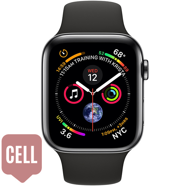 سری 4 استیل زنانه 40 میلیمتری مدل Space Black Stainless Steel Case Black Sport Band سلولار - Hiapple.ir