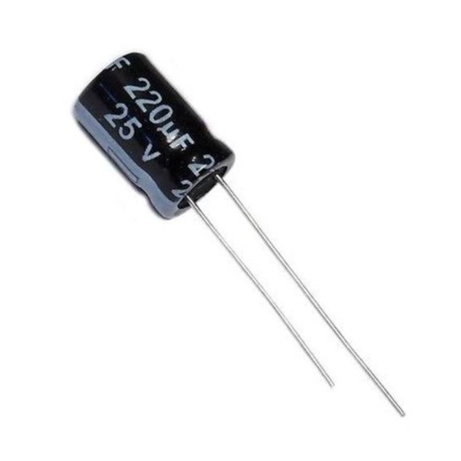خازن الکترولیتی 220 میکرو فاراد 25 ولت کد 625 بسته 10 عددی