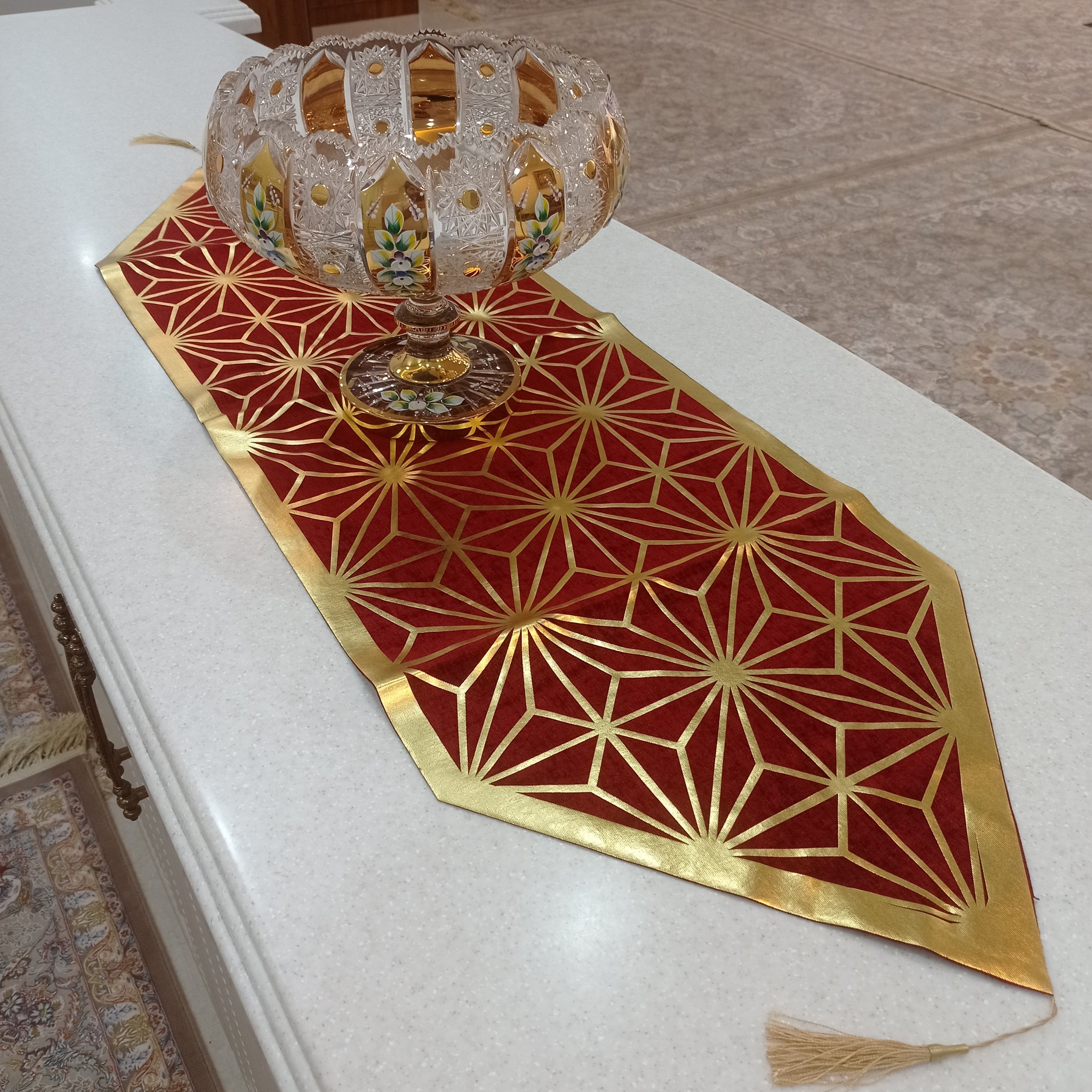 رانر رومیزی غذاخوری مخمل چرم طرح قاصدک سایز130 سانتی