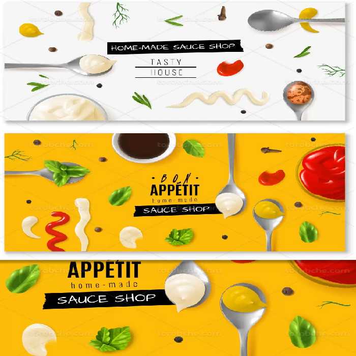 وکتور بنر انواع سس با کیفیت | گرافیک با طعم تربچه