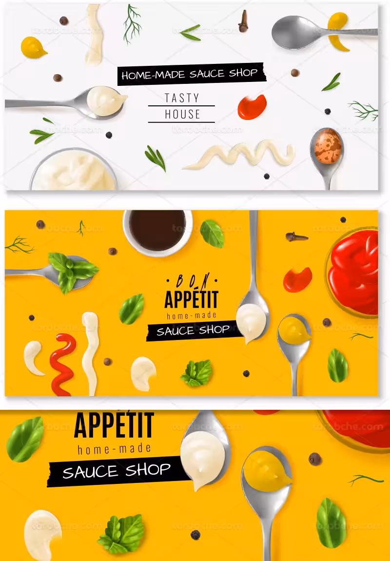 وکتور بنر انواع سس با کیفیت | گرافیک با طعم تربچه