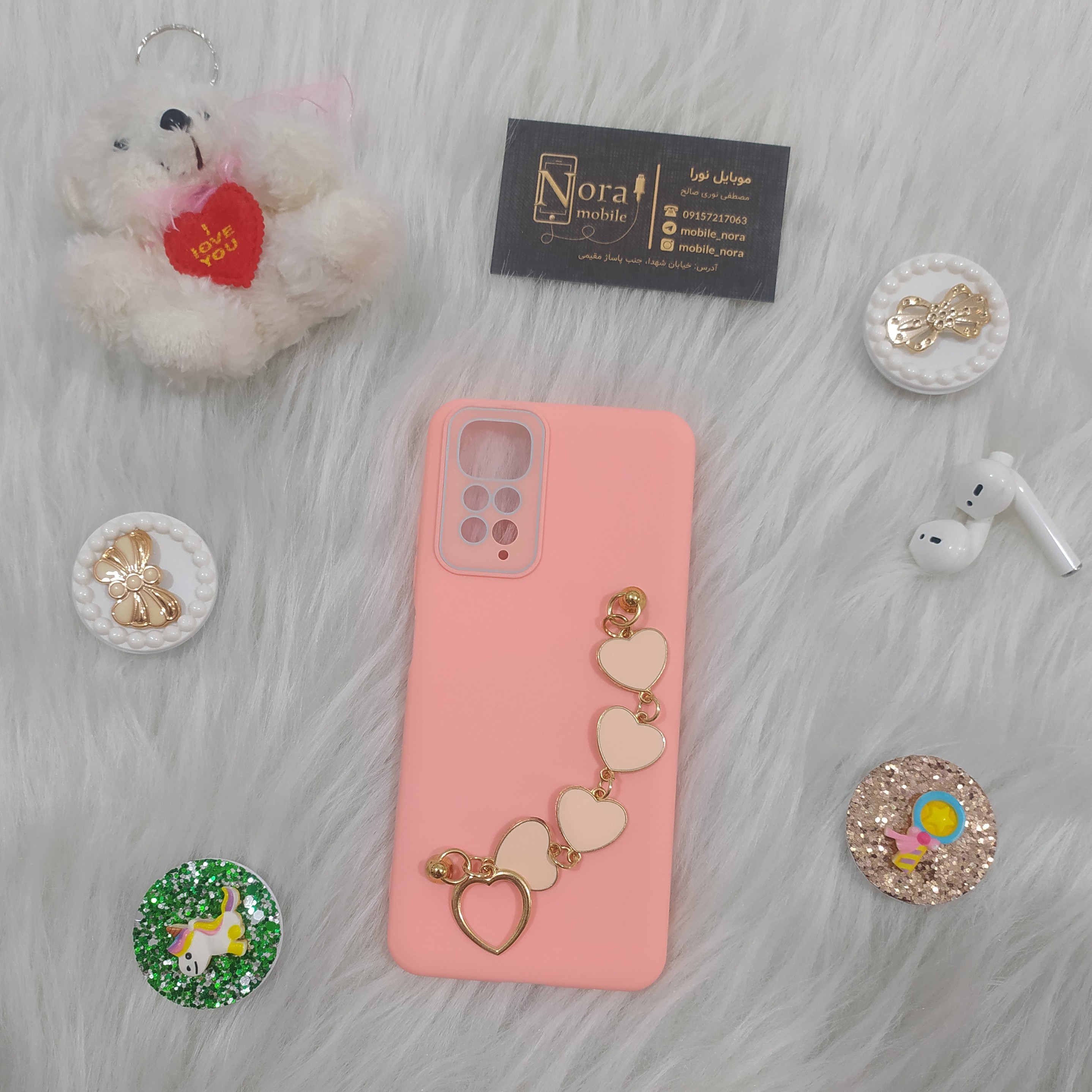 گارد note 11 4g سیلیکونی با بند زنجیری قلب 