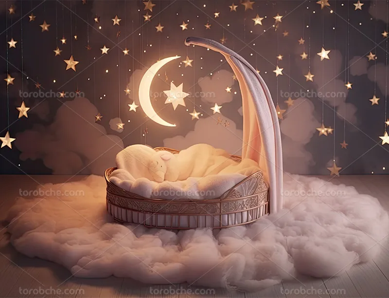 بک دراپ نوزاد با ماه و ستاره | گرافیک با طعم تربچه