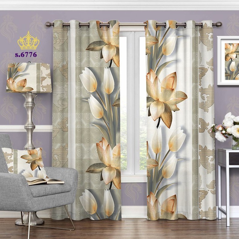 پرده پذیرایی دو قواره  طرح گل کد S6776