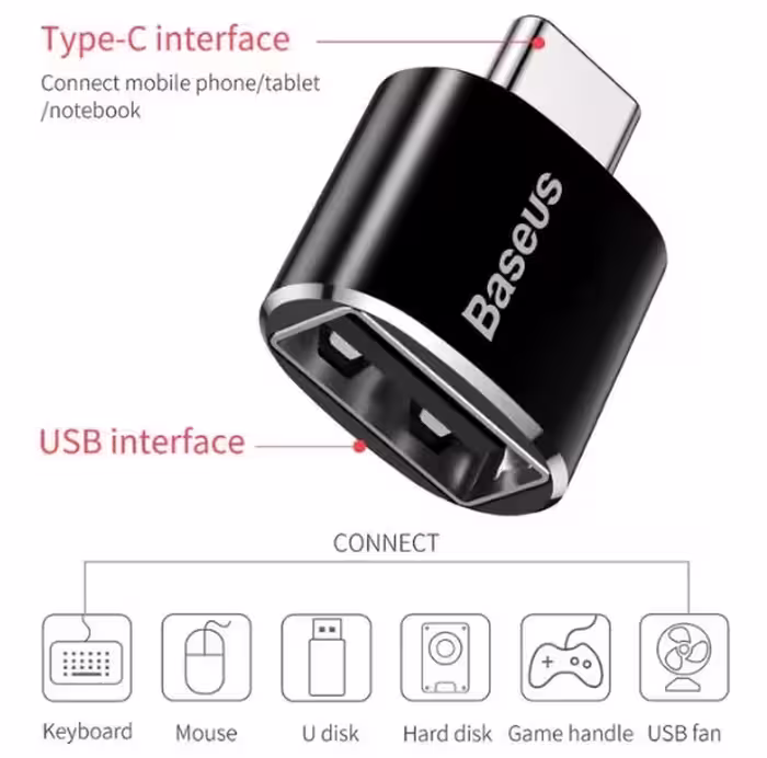 تبدیل Type-C به OTG USB2.0 باسئوس مدل CATOTG-01BASEUS MINI CATOTG-01 OTG USB TO TYPE-C ADAPTER