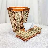ست جا دستمال کاغذی و سطل زباله 21 سیم خاتم کاری(مدل ممتاز)(گارانتی 120 ماهه)