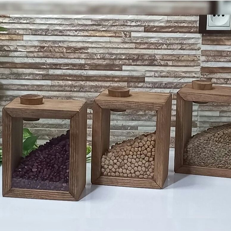 استند و باکس حبوبات و خشکبار آشپزخانه چوبی رنگ قهوه ای تیره چوب روس