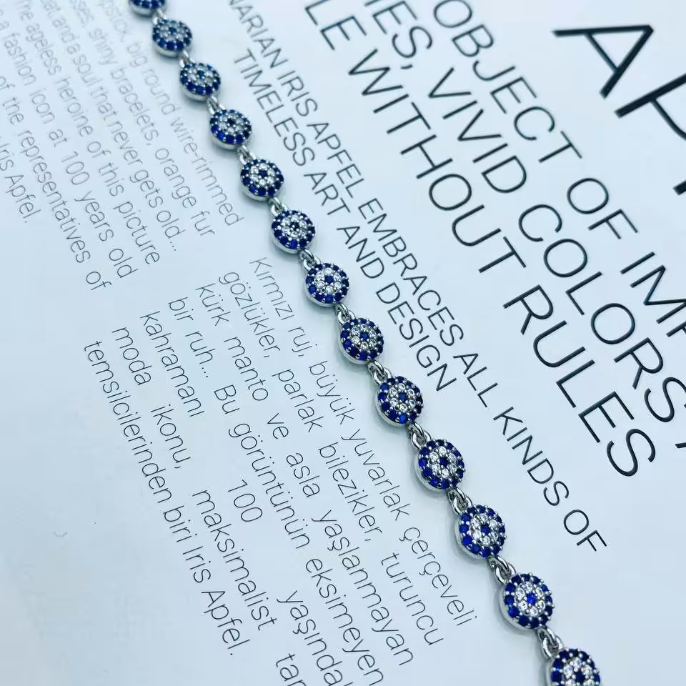 دستبند نقره مدل چشم نظر با روکش طلا