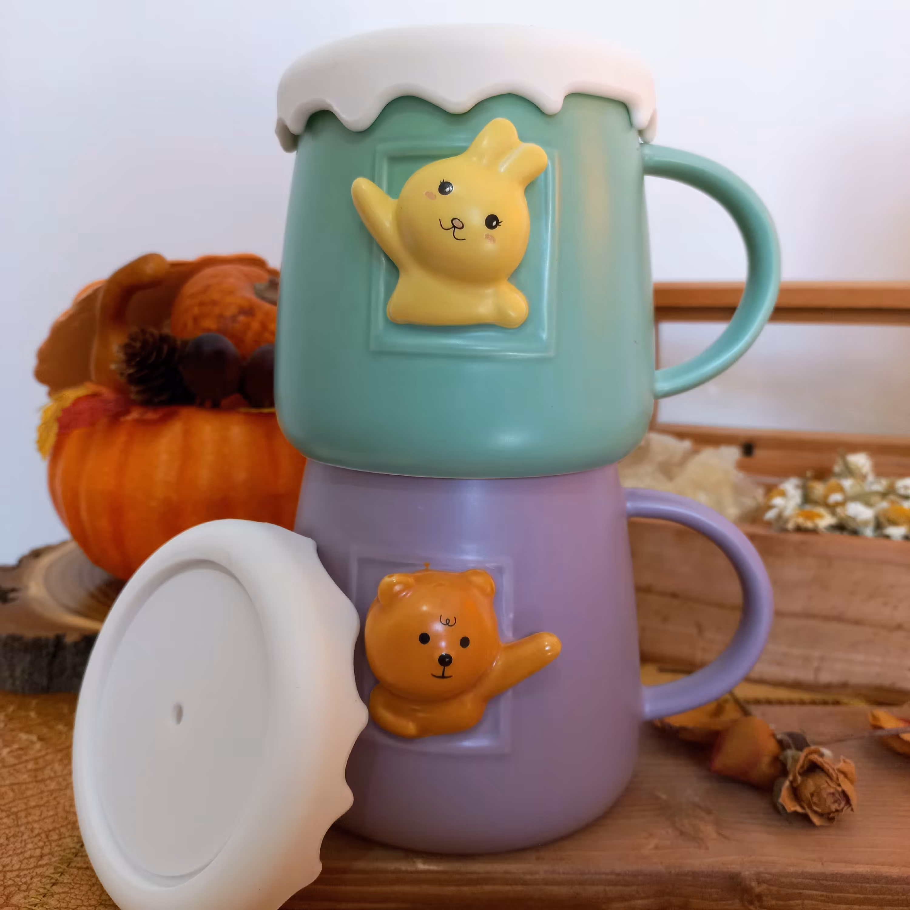 ماگ بچه گانه عروسک برجسته درب سیلیکونی - جنس از سرامیک درجه یک - حجم 300 میل