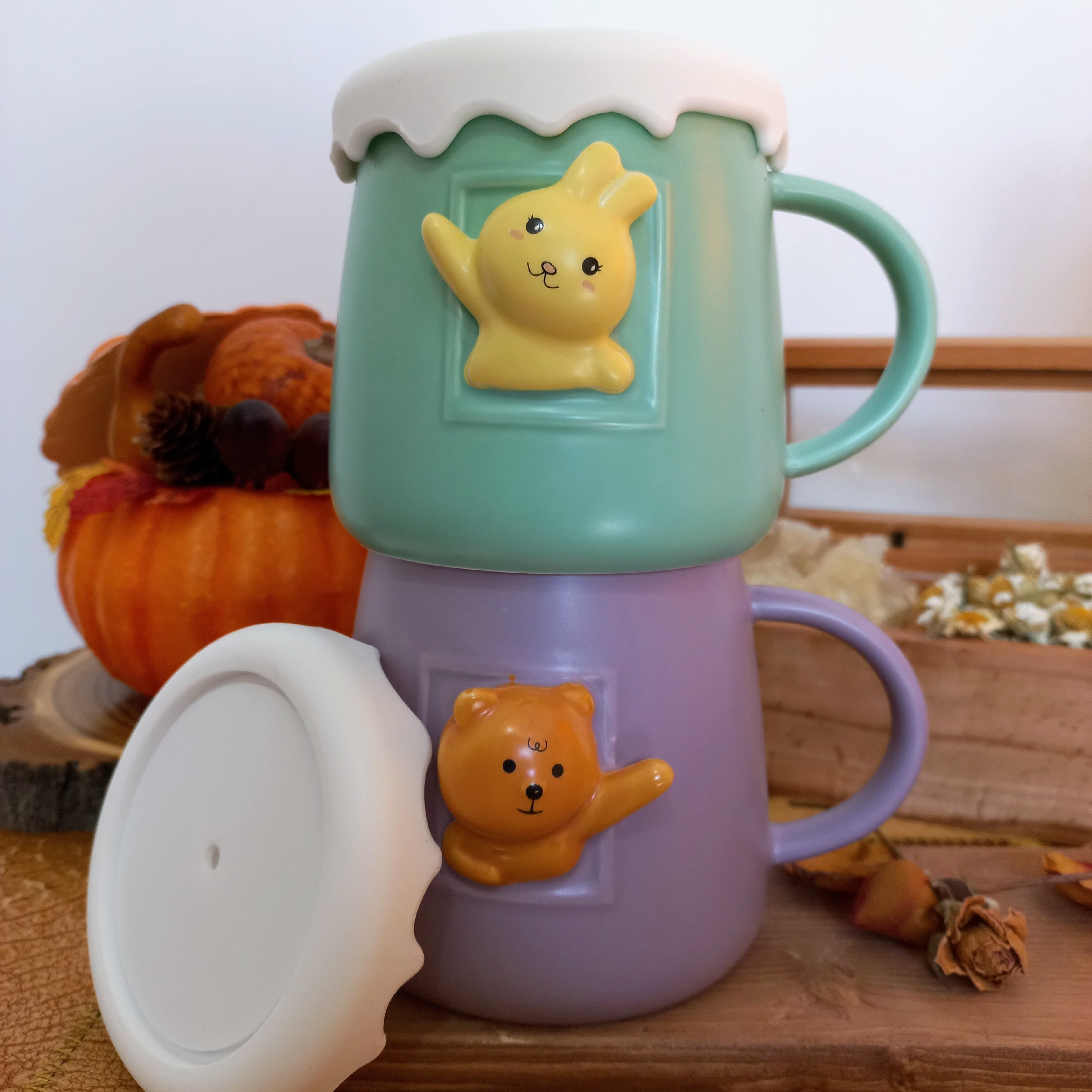 ماگ بچه گانه عروسک برجسته درب سیلیکونی - جنس از سرامیک درجه یک - حجم 300 میل