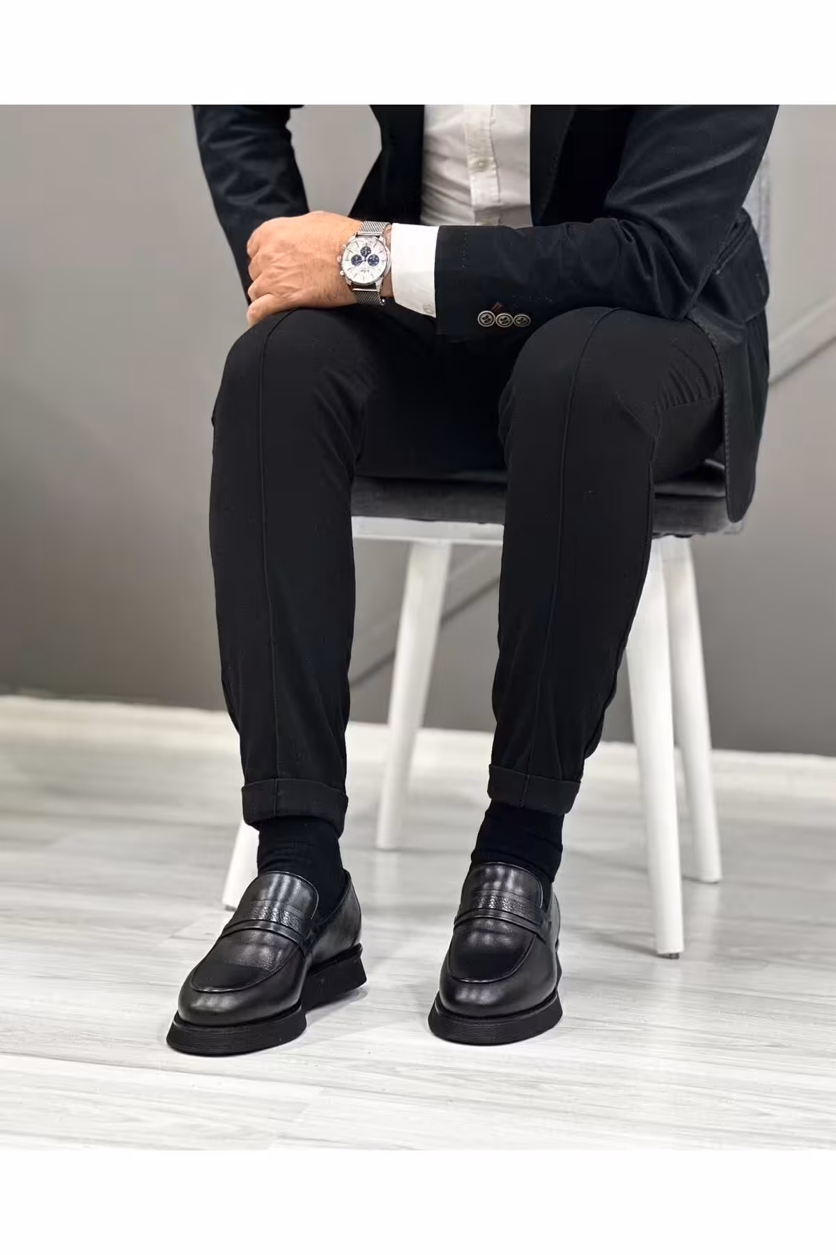 کفش های کژوال مشکی مردانه سیاه 3016 و سفید چرمی واقعی ByItallanoshoes