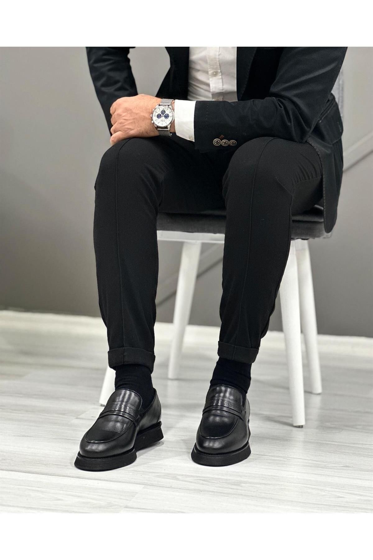 کفش های کژوال مشکی مردانه سیاه 3016 و سفید چرمی واقعی ByItallanoshoes