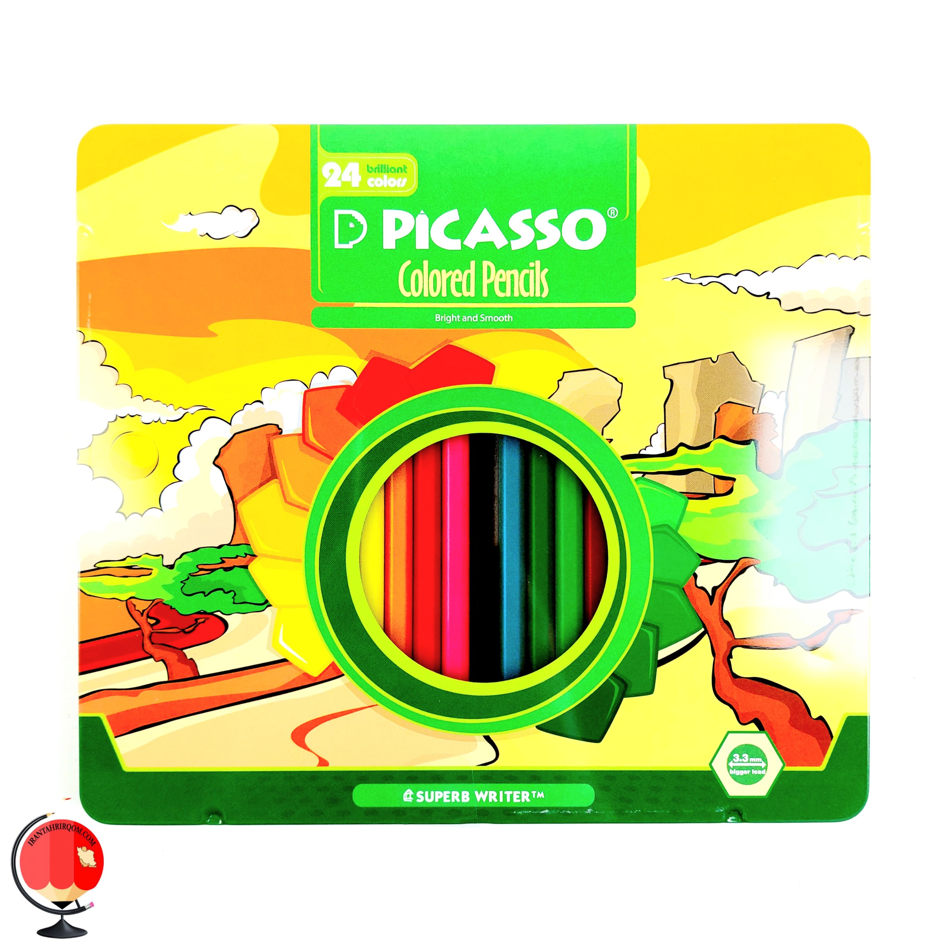 مداد رنگی 24 رنگ پیکاسو جعبه فلز picasso سبز کد 1475
