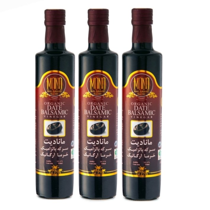 سرکه بالزامیک خرمای ارگانیک مانادیت نیم لیتری پک 6 عددی