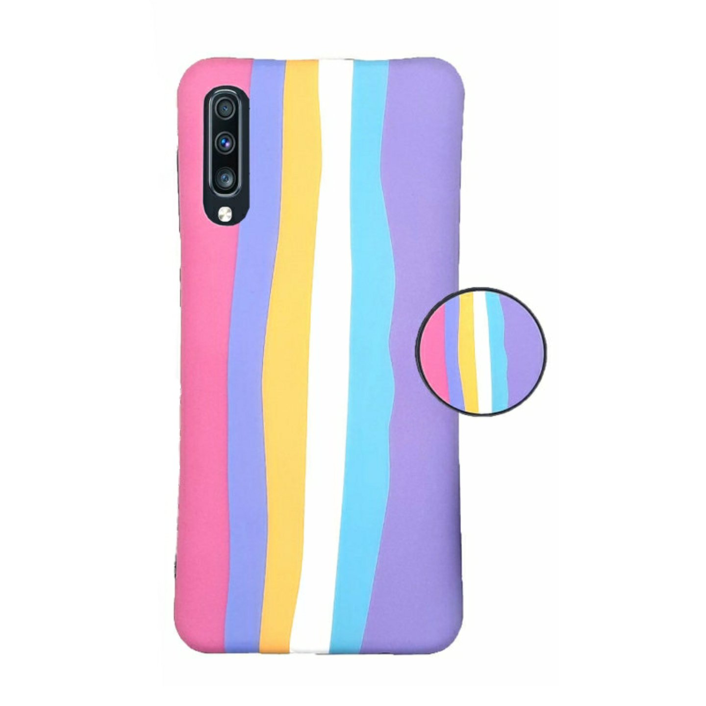 قاب گوشی سامسونگA50 A50s A30s  رنگ ثابت طرح رنگین کمانی پالت همراه پاپسوکت ست 