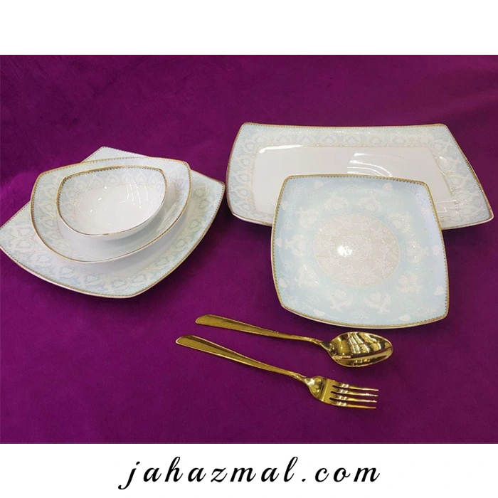 سرویس چینی پردیس طرح فرانک فیروزه ای 30 پارچه کد 201I