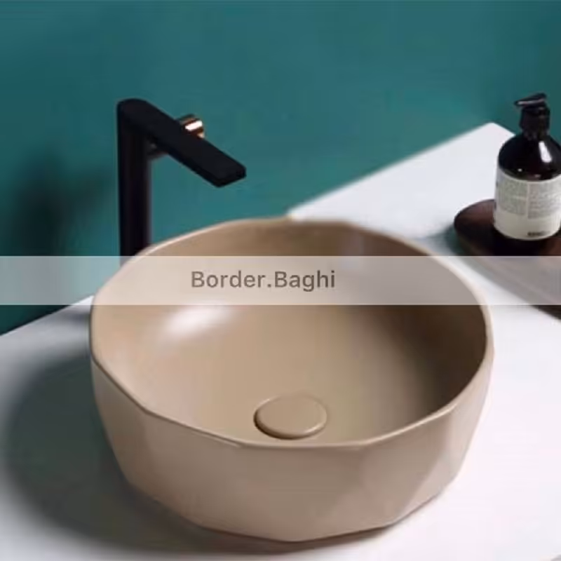 کاسه روشویی  مدل گرد 8ضلعی کرم مات