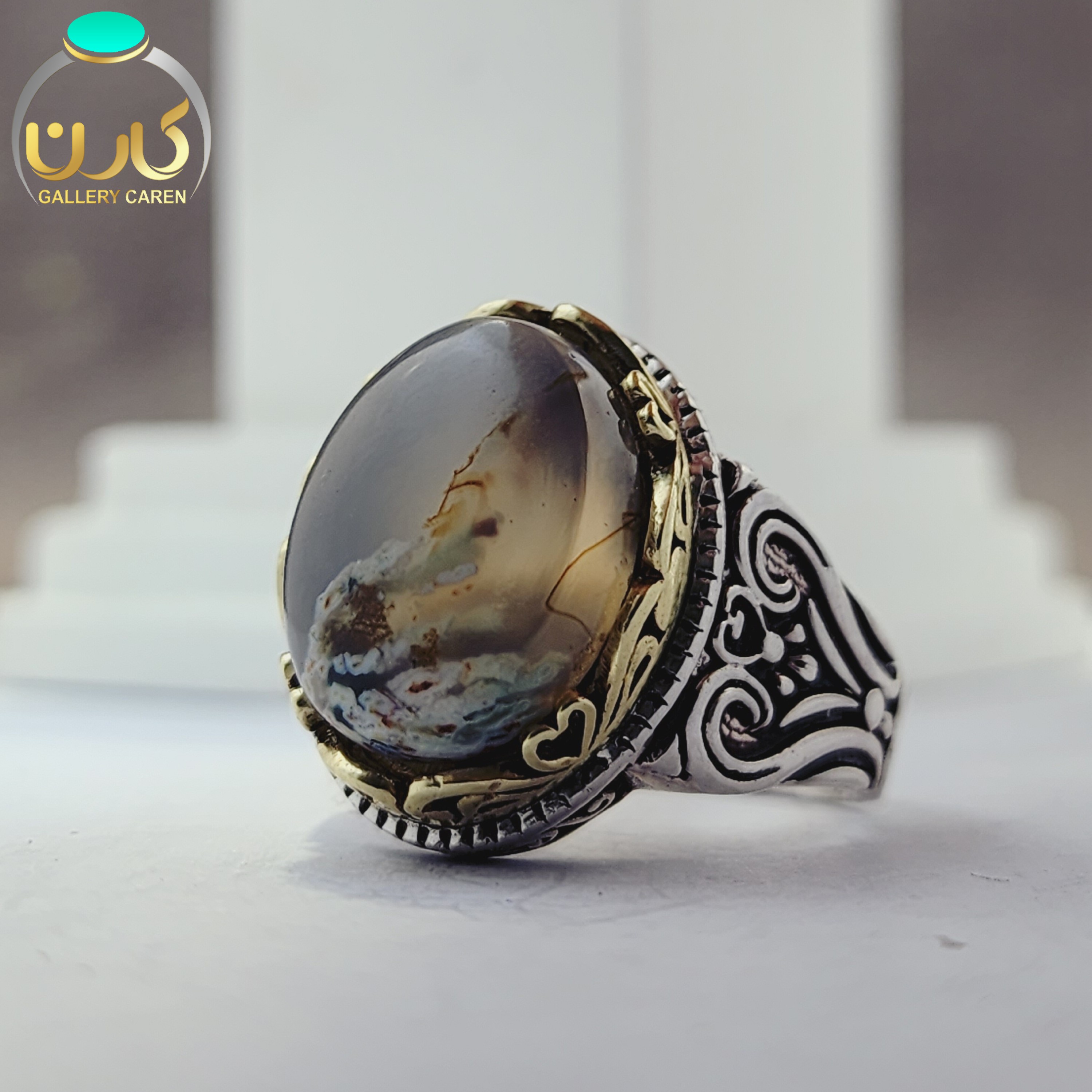 نگین شجر خزه ای اصل و معدنی با رکاب نقره زیبا مردانه 