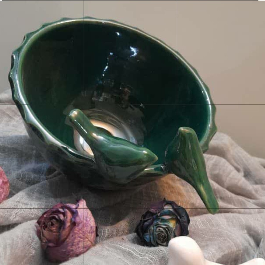 کاسه سفالی پرنده سبز