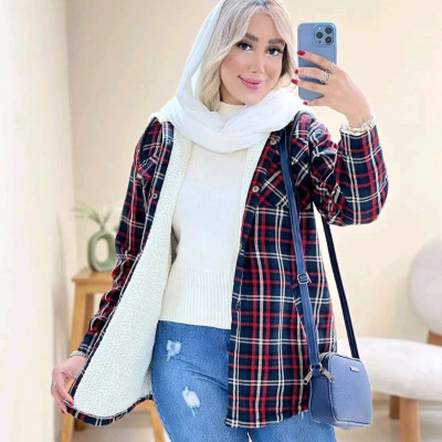 مانتو اسپرت چهارخونه پشمی داخل خز مدل کیمیا