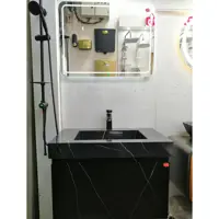 روشویی کابینتی سرامیکی مشکی با کابینت درب داشبوردی مشکی رنگ 