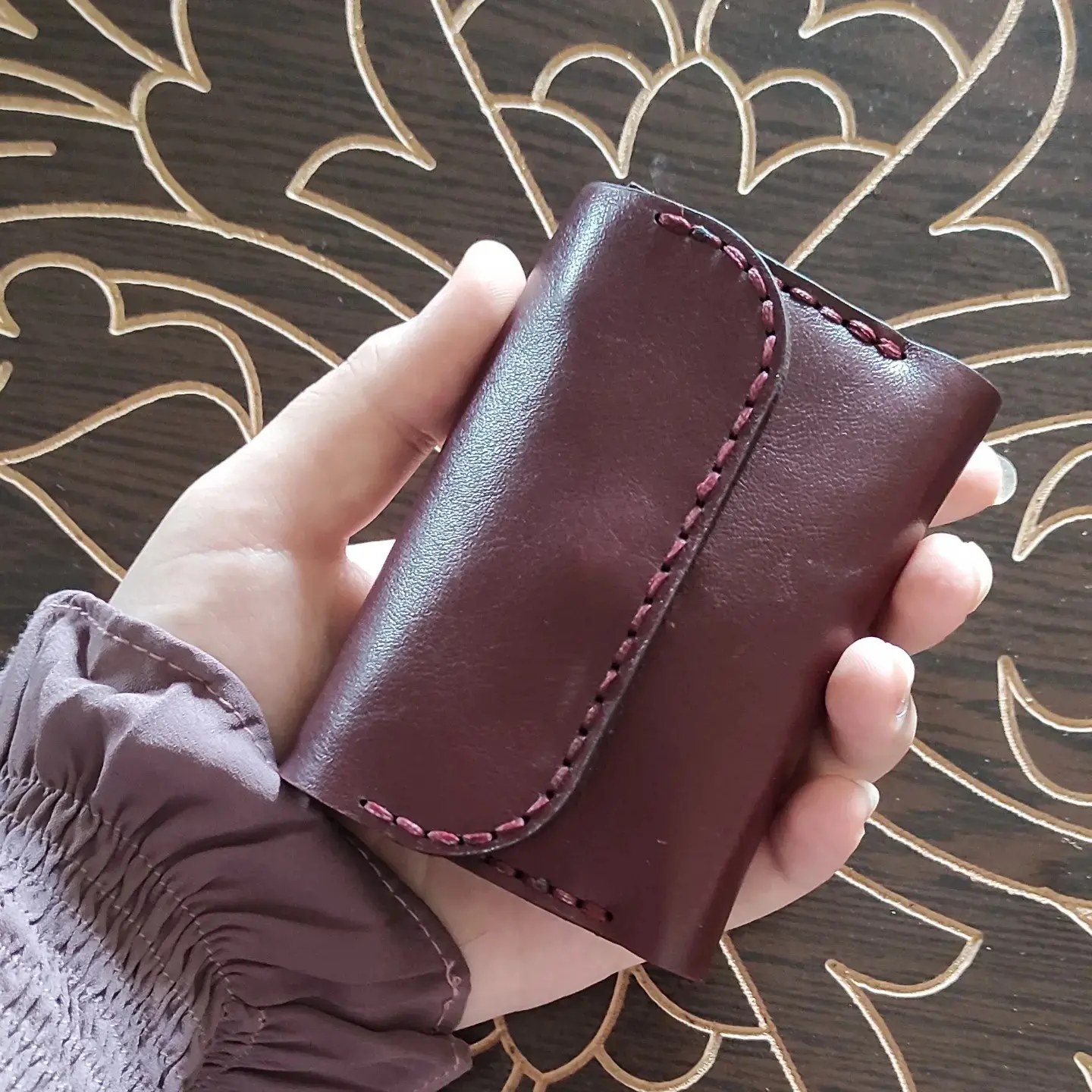 جاکارتی آکاردئونی چرم طبیعی دست دوز 