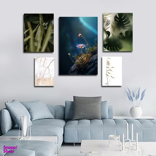 تابلو شاسی بکلیت طرح مدرن طبیعت و برگ انجیری مدل SH-1675 مجموعه 5 عددی