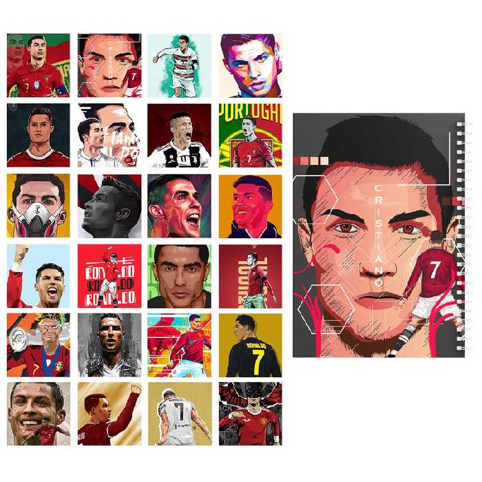 دفتر یادداشت باژیکان طرح فوتبالی رونالدو کد 20111509 به همراه فتوکارت مجموعه 25 عددی