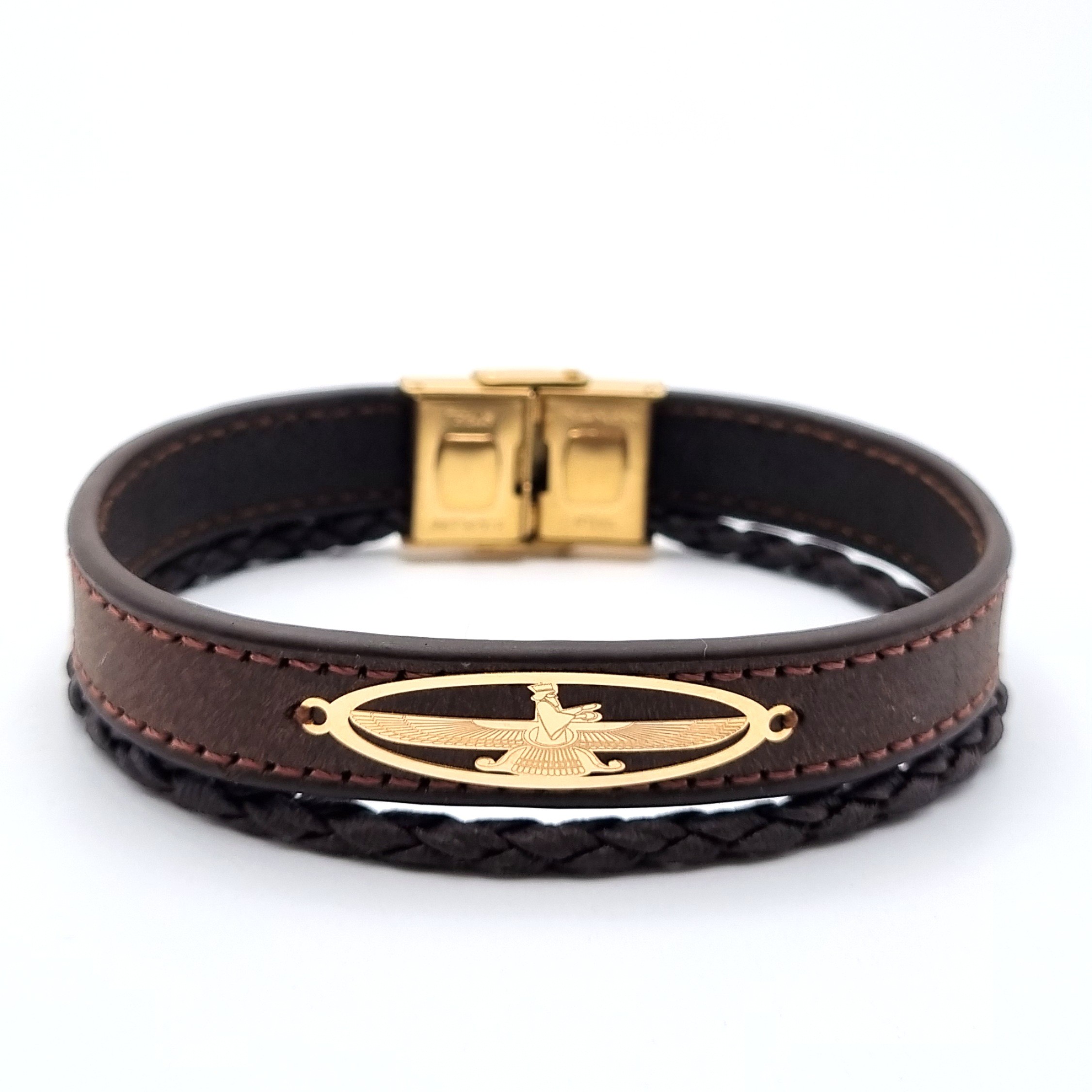 دستبند چرم طلا فروهر