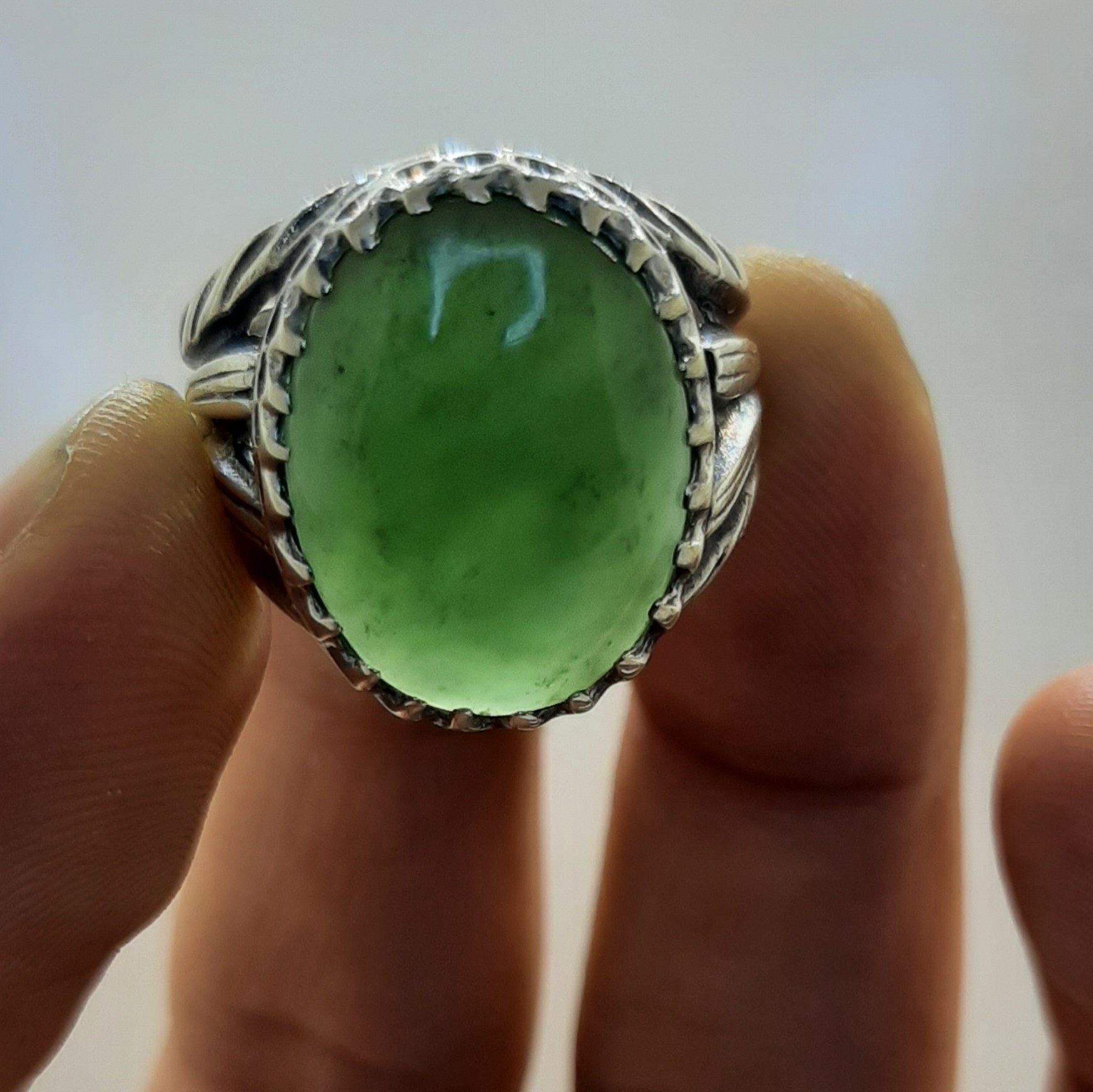 انگشتر یشم طبیعی افغان اصلی با نقره 925