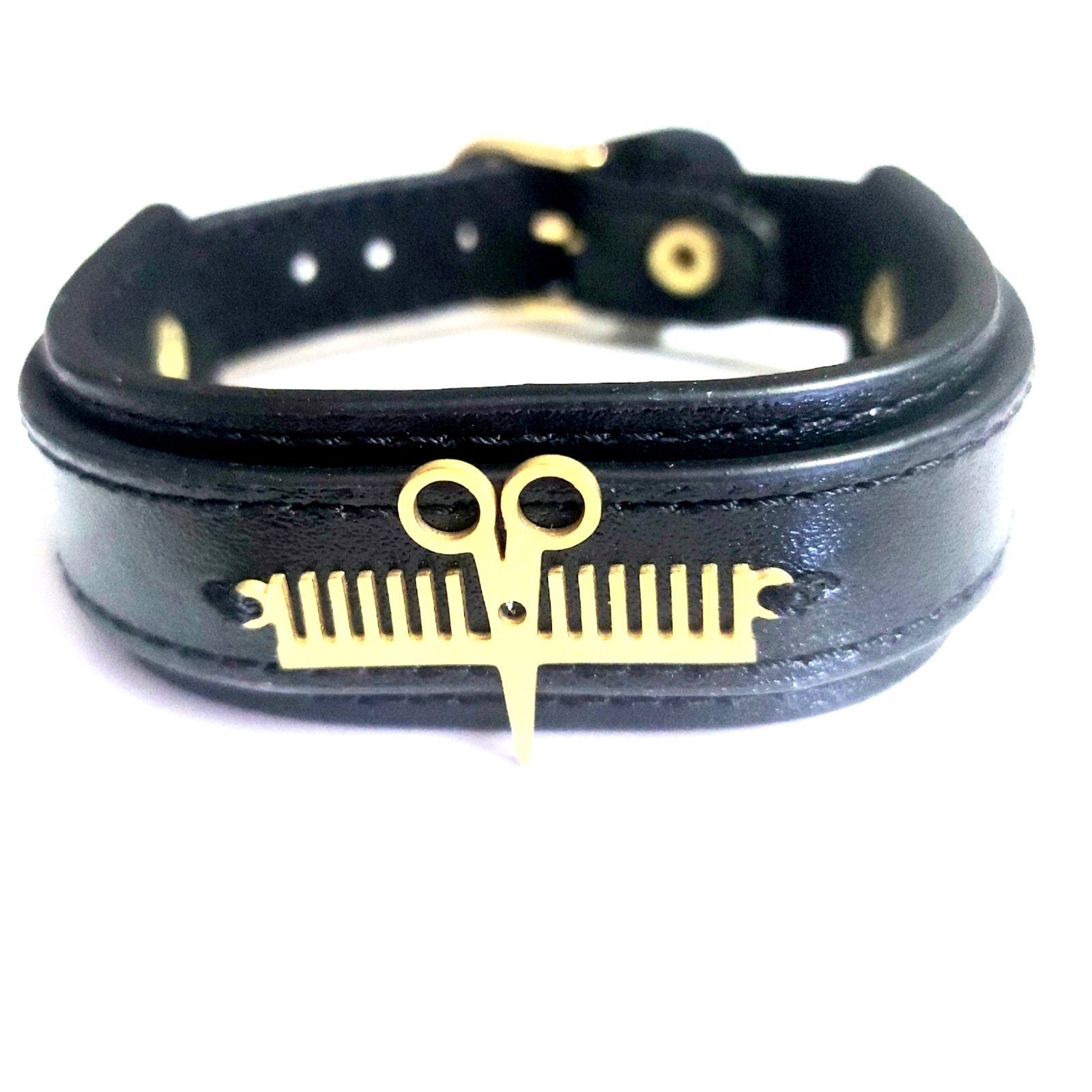 دستبند چرم طبیعی طرح آرایشگری