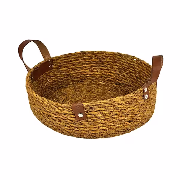 سبد حصیری 24 سانت دسته چرمی