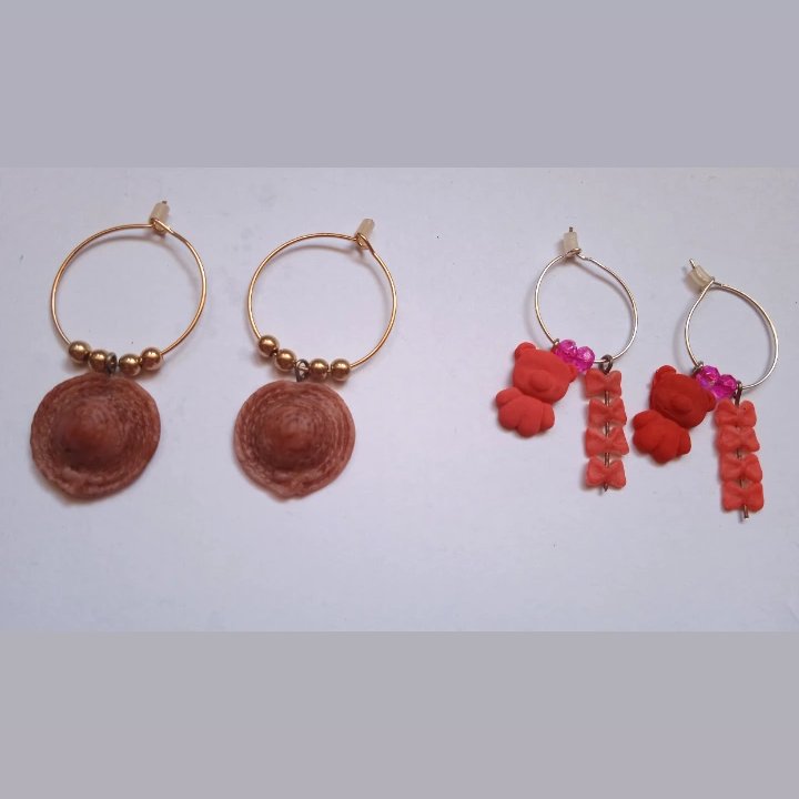 گوشواره خمیری طرح کلاه و خرس