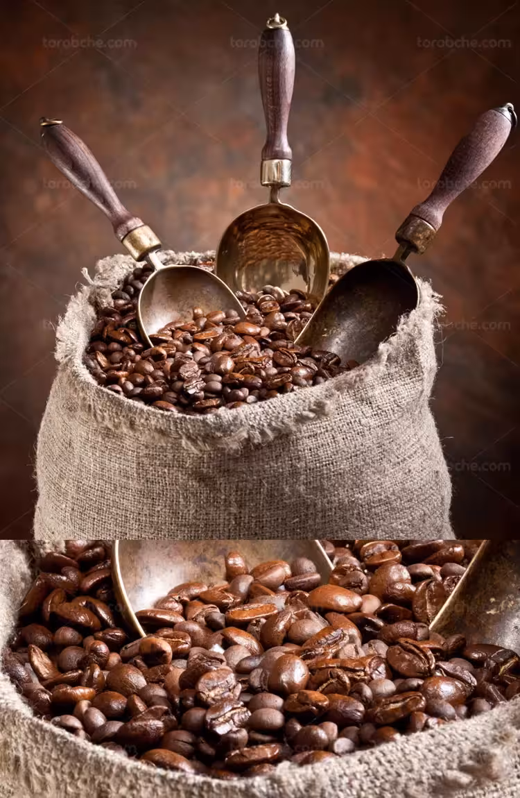عکس با کیفیت قهوه با کیسه کنفی | گرافیک با طعم تربچه