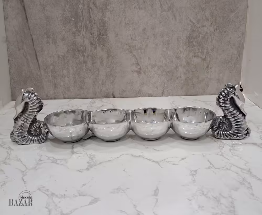 اردو خوری 4 خانه آلومینیوم دکوری اسب دریایی