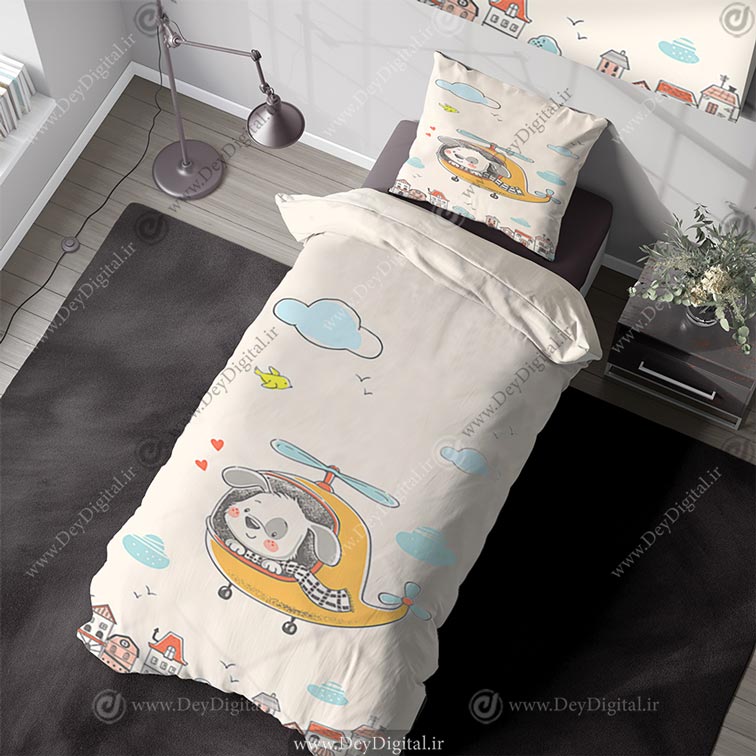 روتختی کودک طرح هلیکوپتر زرد در حال پرواز و خلبان عروسکی pk-4145