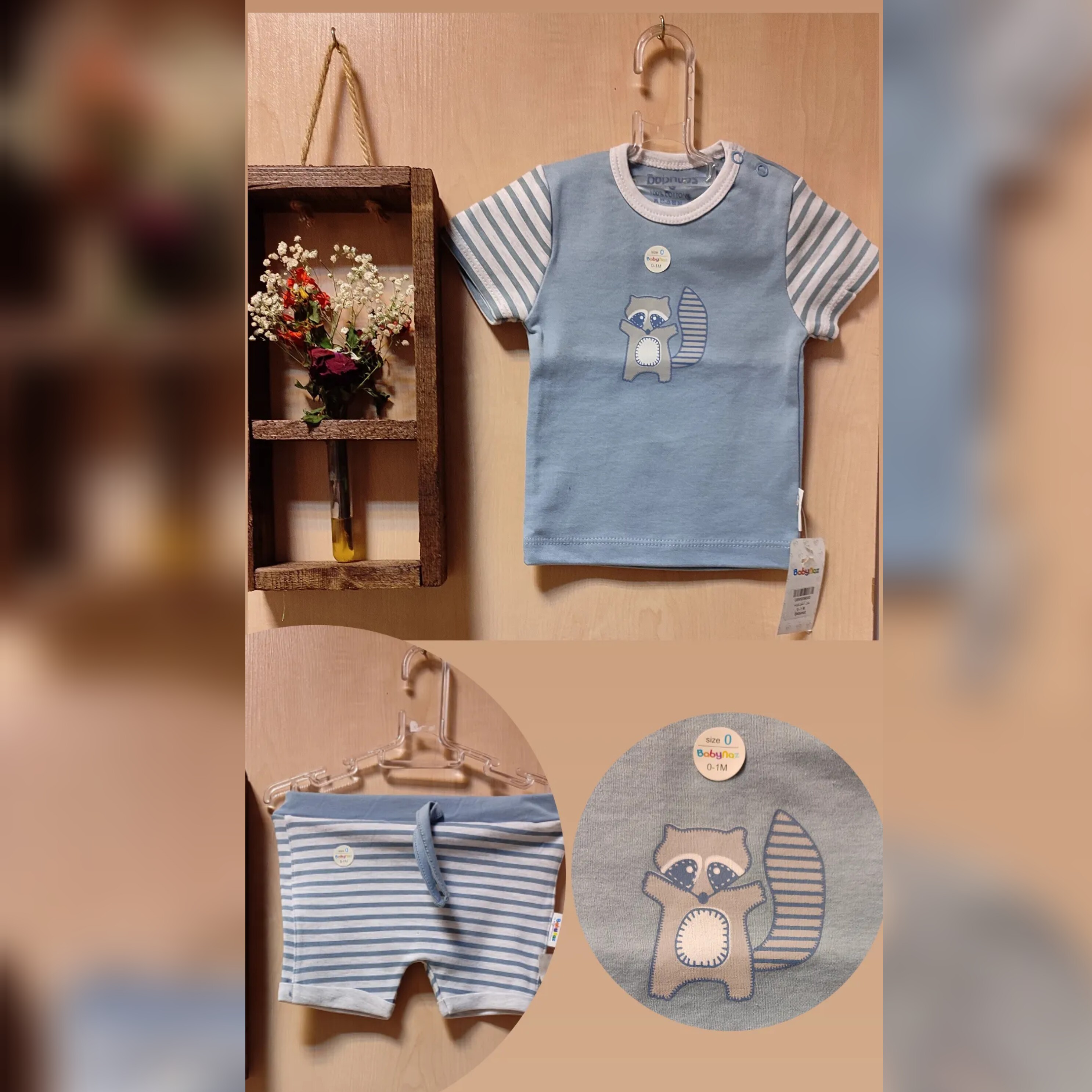 بلوز و شلوارک نخ پنبه  سایز 0 . نوزادی 0 الی 3 ماه 