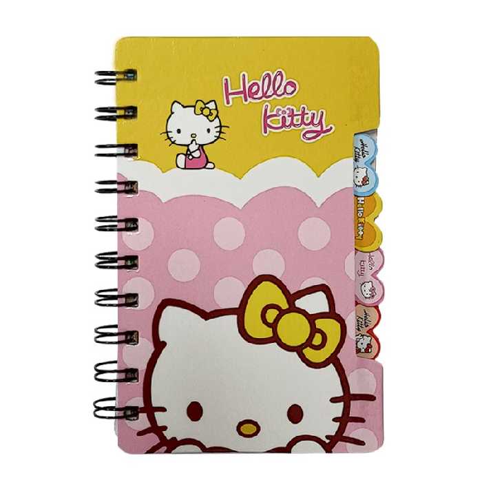 دفترچه یادداشت  پالتویی دیوایدر دار طرح کیتی کد 2 صورتی رنگ