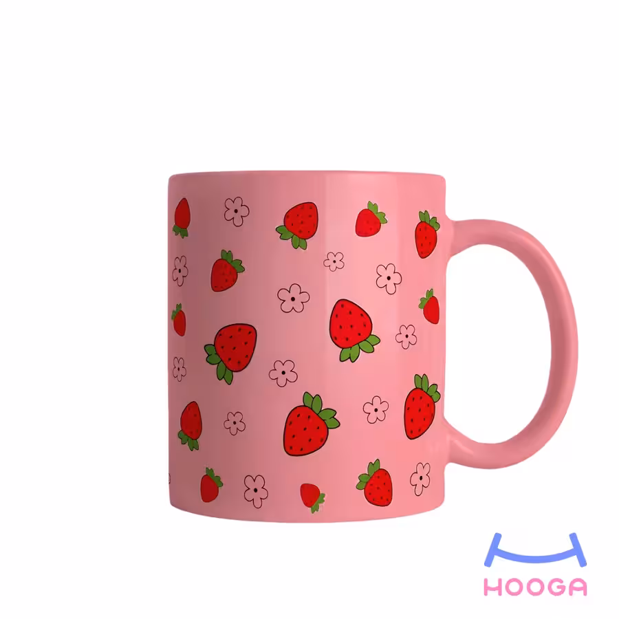 ماگ طرح توت فرنگی صورتی