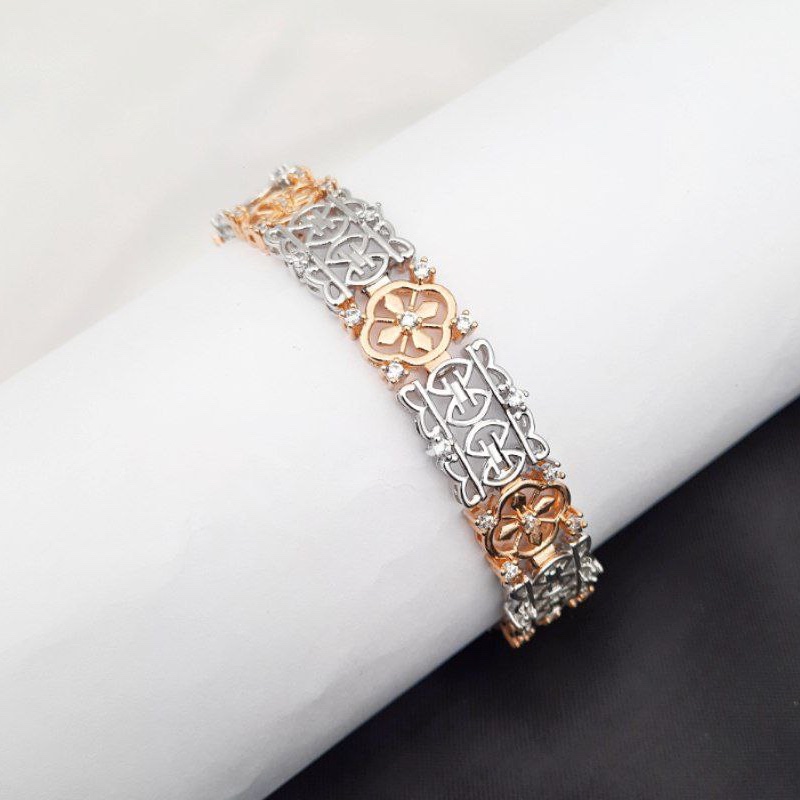 ارسال رایگان دستبند دو رنگ نگین دار کاملا مشابه طلا