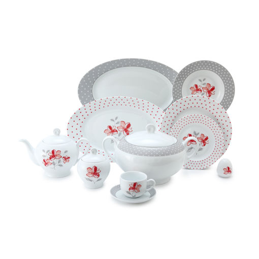 سرویس والنسیا قرمز 12 نفره چینی زرین ایتالیا اف 102 پارچه