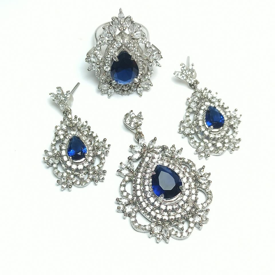 نیم ست نقره جواهری با روکش رادیوم 