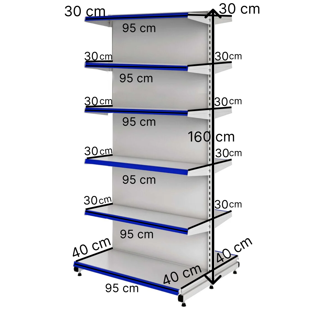 خرید و قیمت قفسه هایپری دو طرفه 6 طبقه 95x30 کف 40 ارتفاع 160 - قفسه‌بندی وکیلی