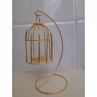 جا شمعی طرح قفس، استند دار، طلایی و نقره ای