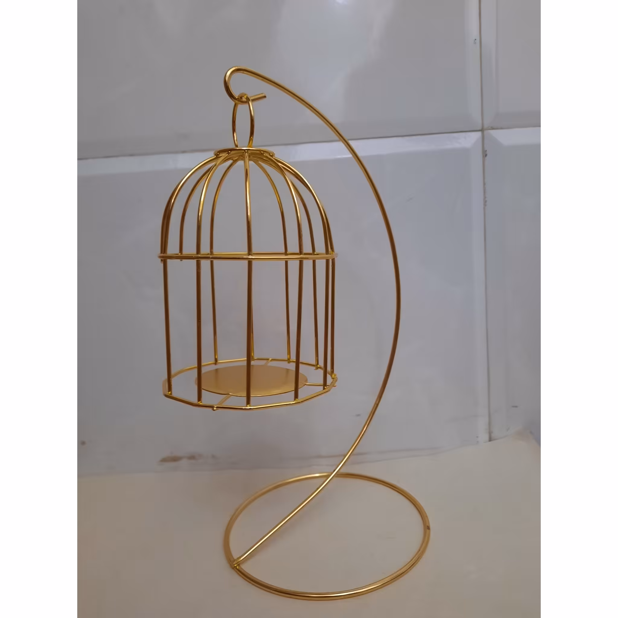 جا شمعی طرح قفس، استند دار، طلایی و نقره ای